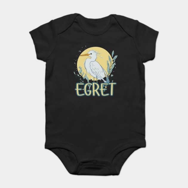 Elegant Egret Illustration with Soft Pastel Vintage Look Baby Bodysuit by TuncGK